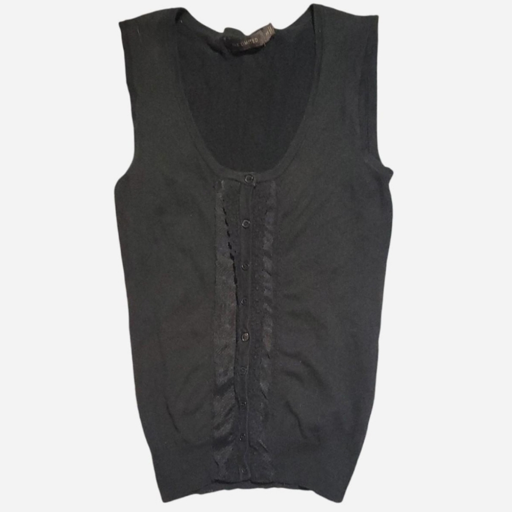 black lace trim button up sweater vest tank top